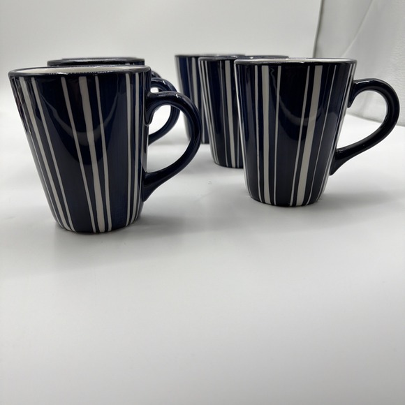 Dansk Other - DANSK Mugs, Set Of 6, Cobalt Blue/White Stripe Hand painted, Kayla Blue, 12 oz